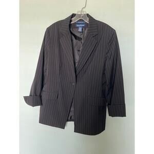Evan Picone Women’s Stretch Pinstriped Button Front Long Sleeve Blazer Size 12